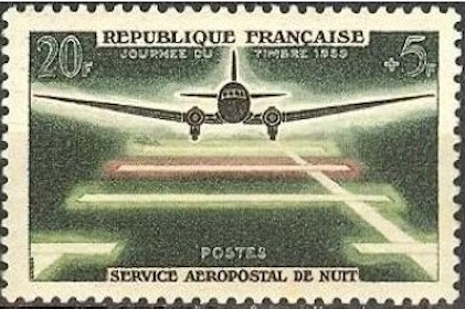 Timbre france yvert no 1196 journee du timbre service aeropostale de nuit